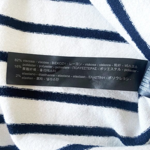 Zara Ruffle Sweater Sz Small Blue White Stripe Long Sleeve Knit Pullover Stretch - Picture 8 of 11